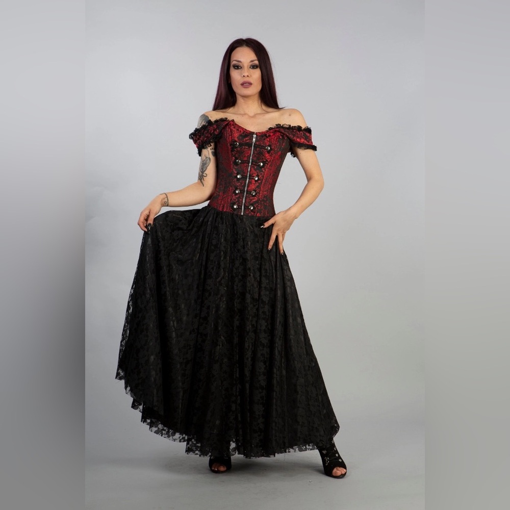 NWT Burleska Paula Corset Dress in Turquoise and Jacquard Black Lace Size 26 - Picture 3 of 5